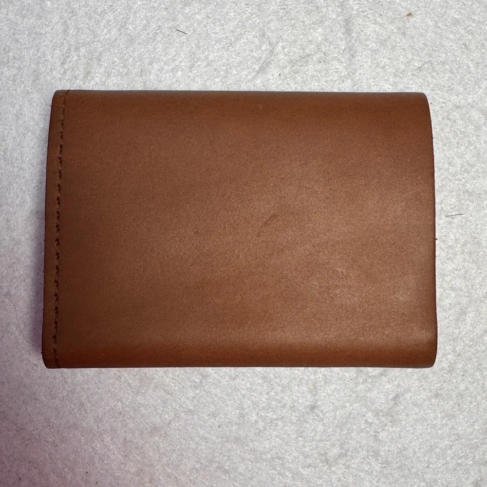 Genuine Leather Trifold Trucker Wallet Tan Brown Made in USA Snap‎ Closure