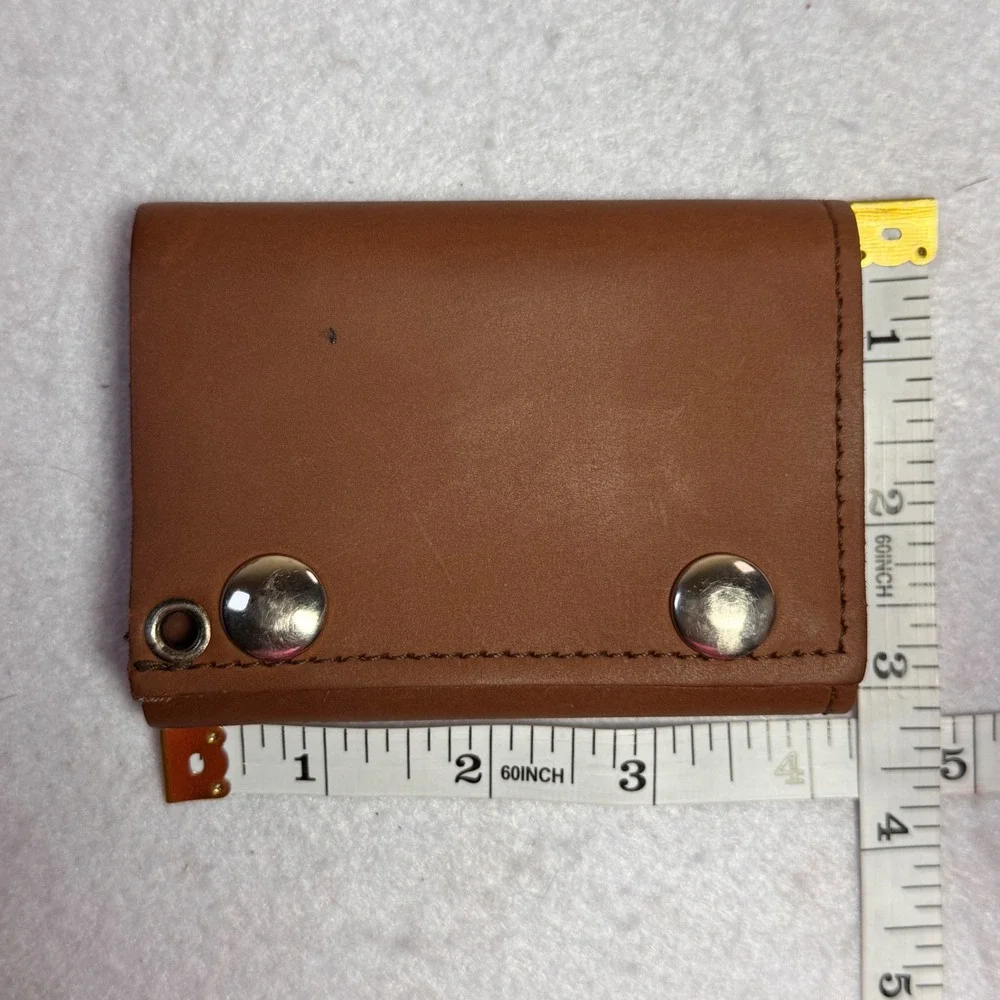 Genuine Leather Trifold Trucker Wallet Tan Brown Made in USA Snap‎ Closure