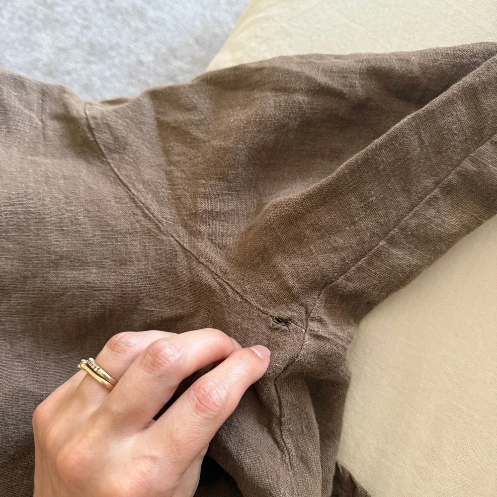 Bryn Walker Linen Button Down‎ Jacket Unique Collar Oversized Brown Top