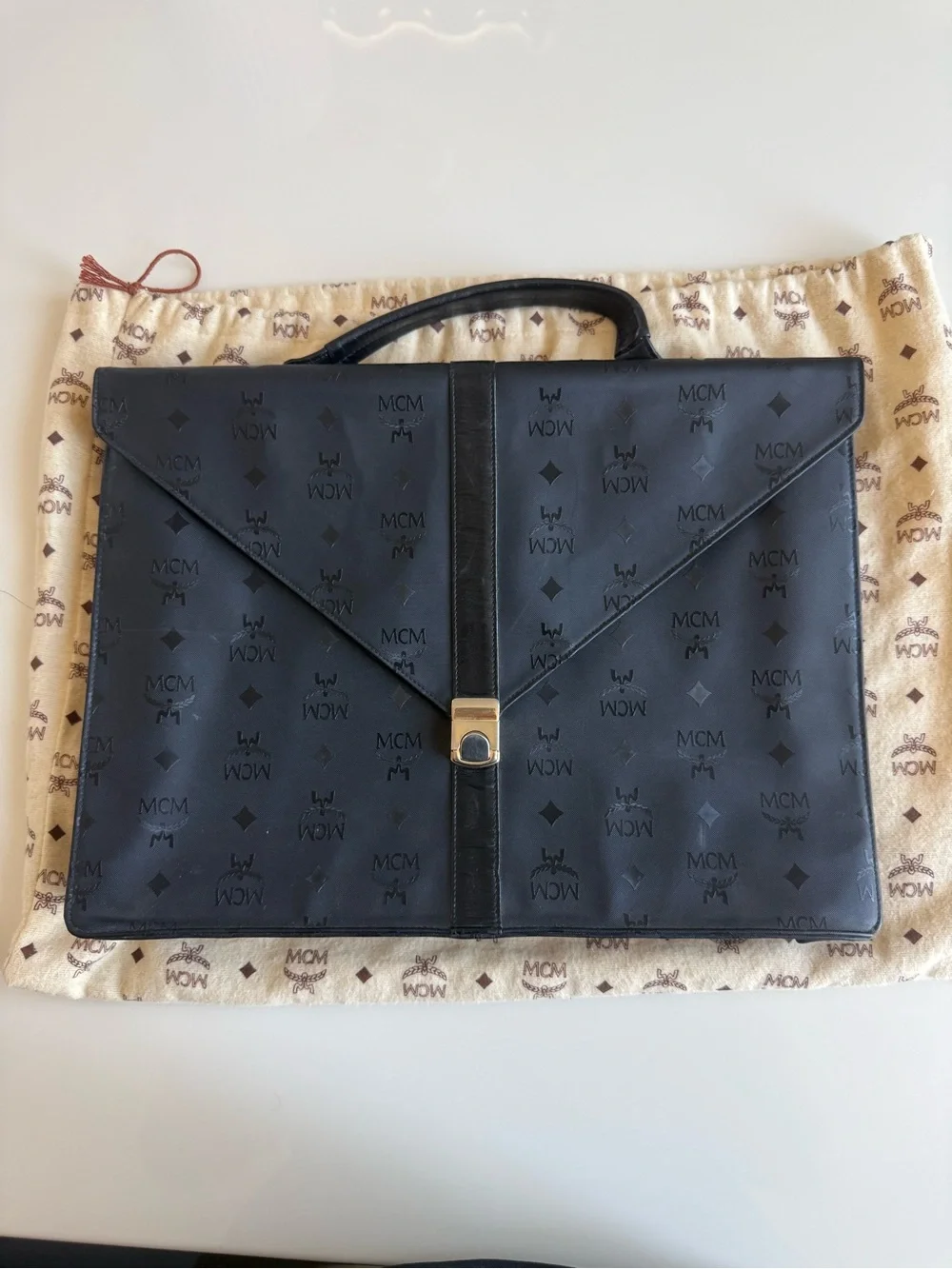 MCM Black Logo-Print Nylon Briefcase