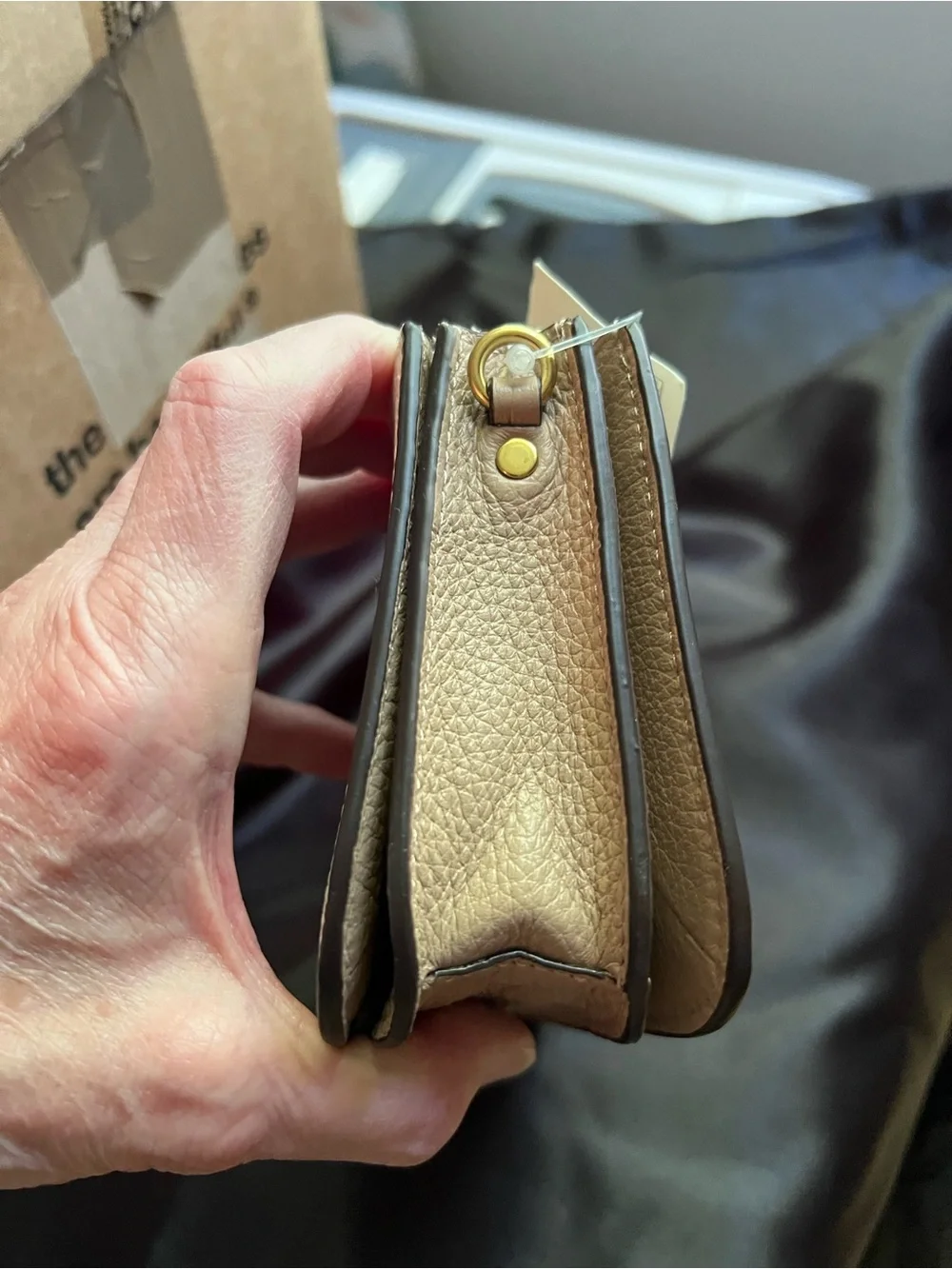 Coach Two-Tone Chalk & Dark Brown Pebbled Leather Crossbody & Gold Chain NWT