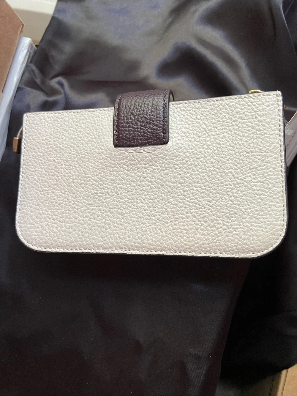 Coach Two-Tone Chalk & Dark Brown Pebbled Leather Crossbody & Gold Chain NWT