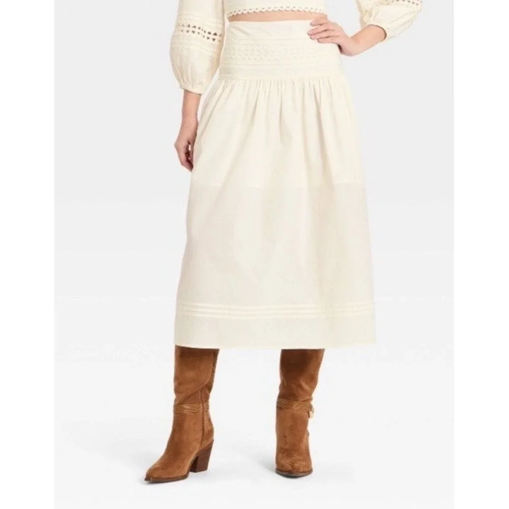 Women Eyelet Midi Skirt - A New Day Cream XL