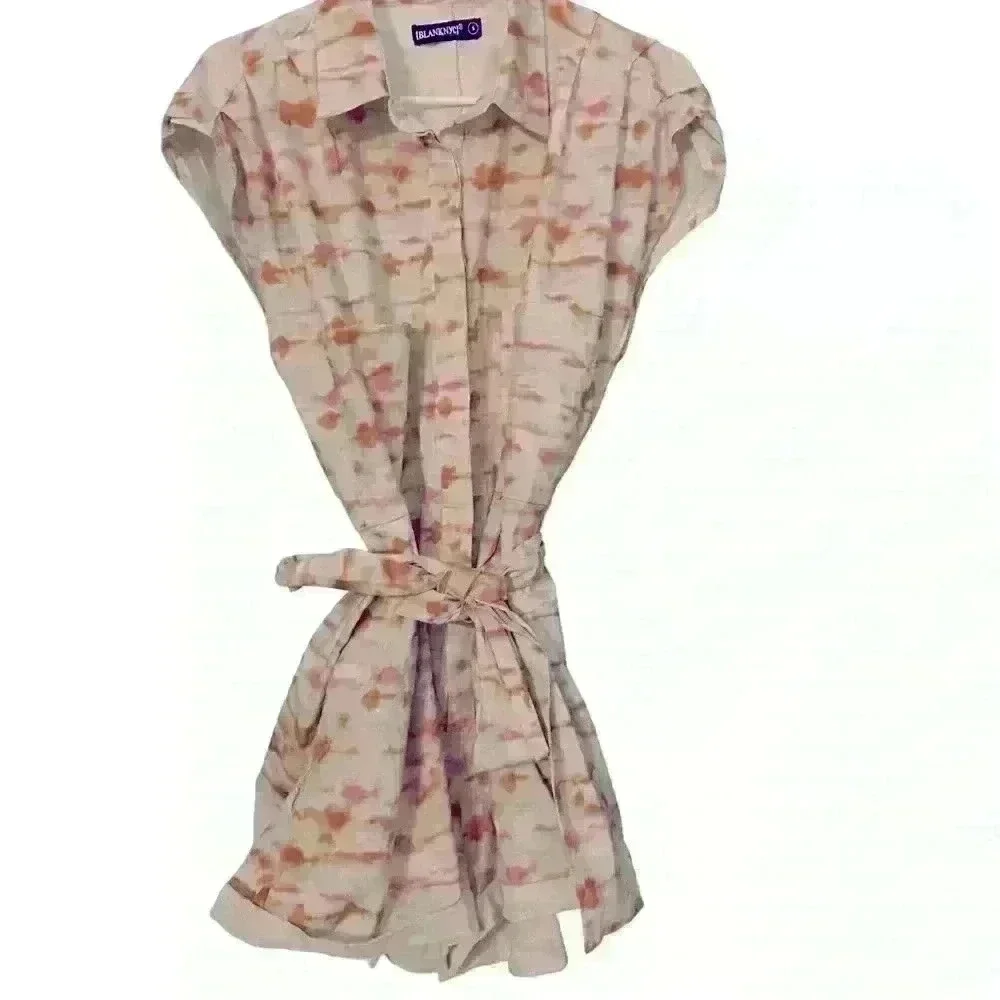 BLANK NYC Relaxed Fit Luxury Romper Size S Linen Cotton Blend Tan Pink tye dye
