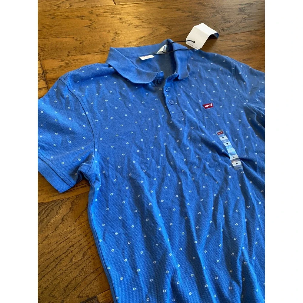 Levis Housemark Polo Shirt Mens Medium Blue Geometric Print Performance