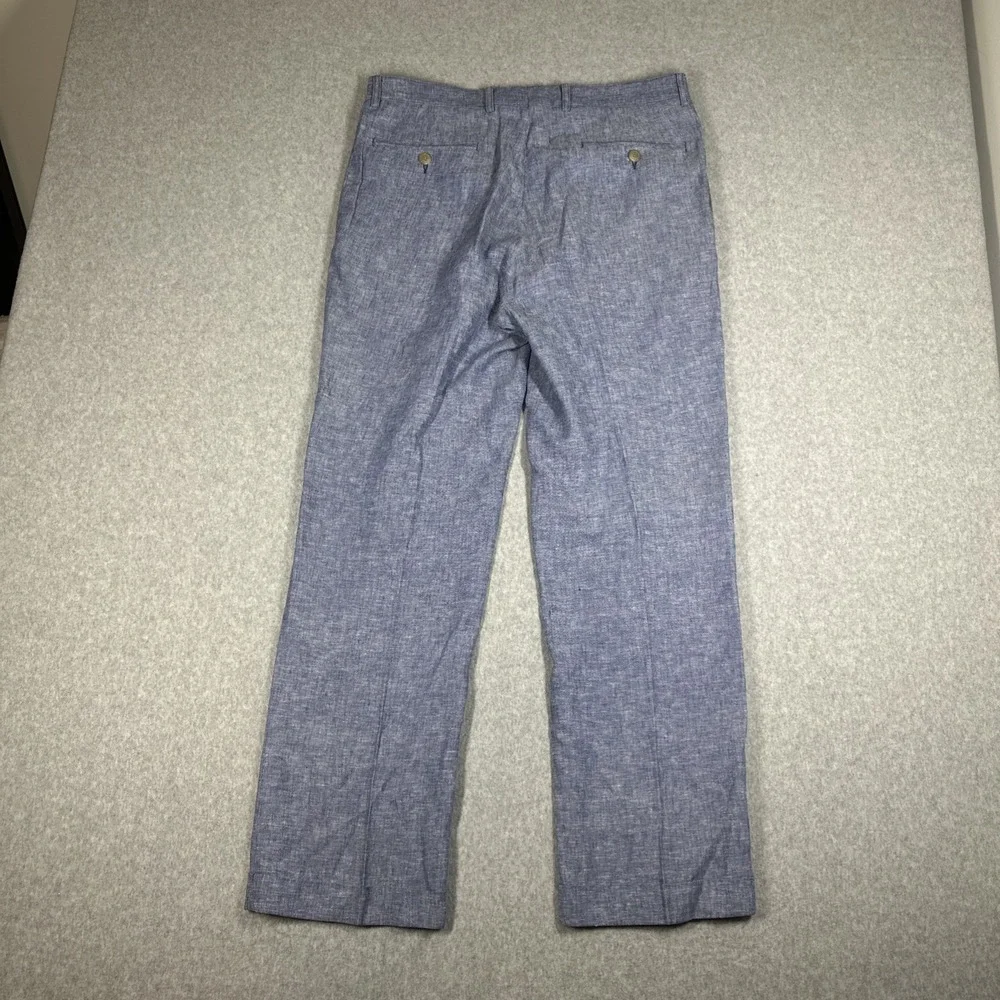 Alan Flusser Pleated Linen Rayon Blend Pants Men's 34x30 Blue Trousers Cuffed