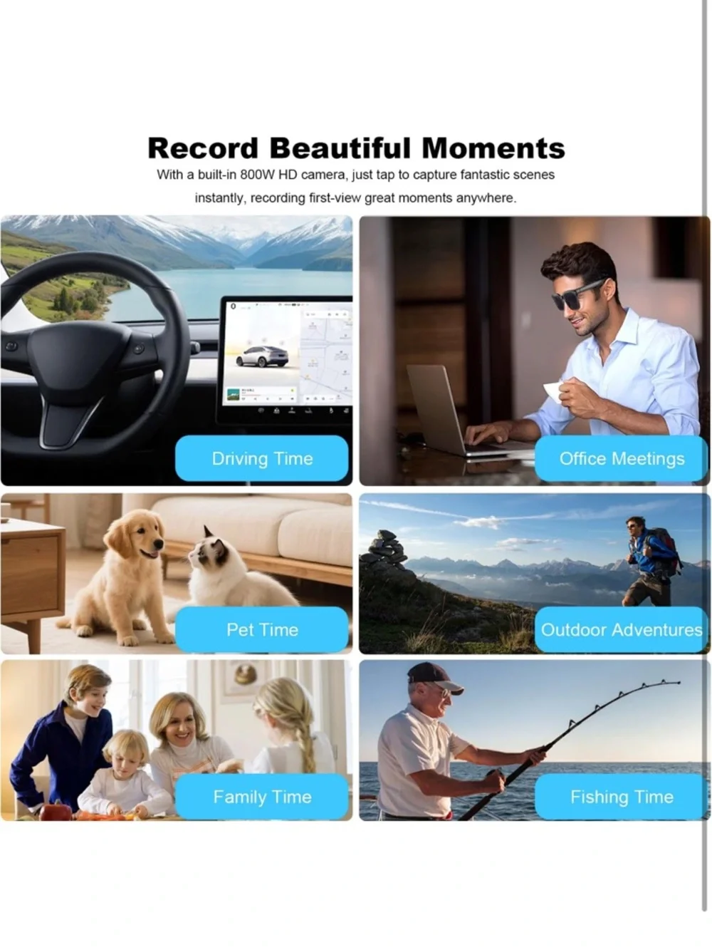 AI smart glasses with camera and audio 8MP HD camera glasses for men women