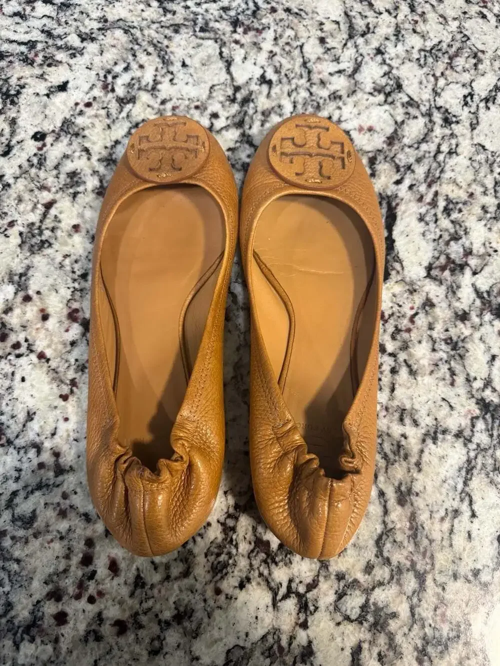 Tory Burch Reva Ballet Flats Tan Leather Sz 10 Fits 9.5