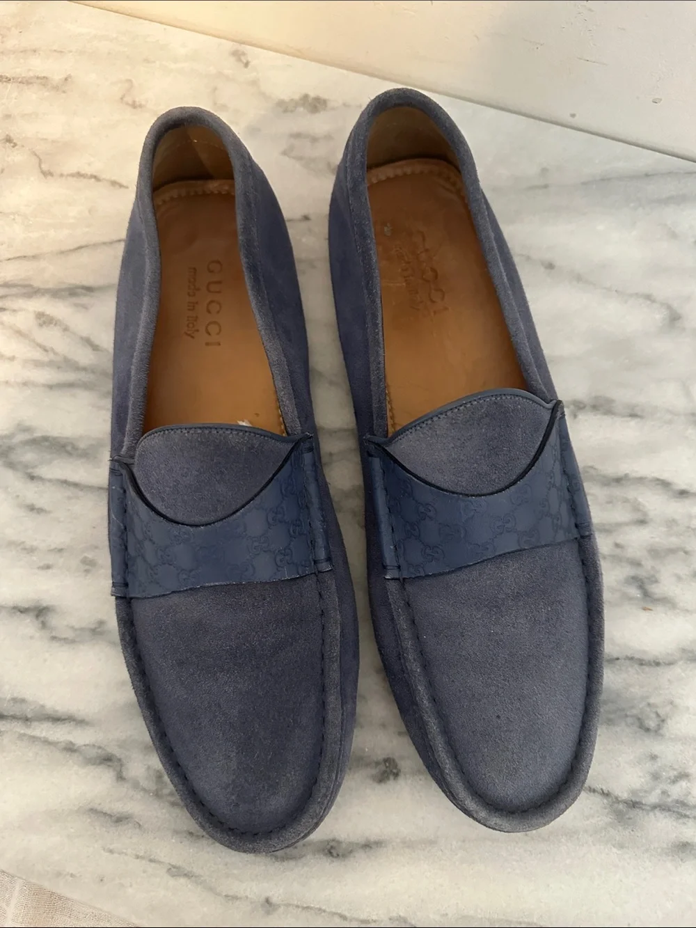 Gucci Men’s Blue Suede driving loafers Penny Loafers size 8.5
