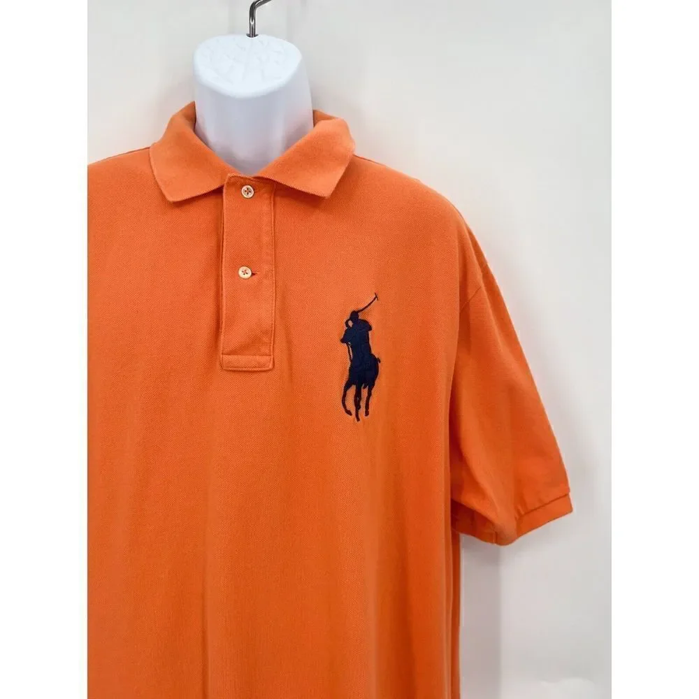 Polo Ralph Lauren Mens Shirt XLT Orange Blue Big Pony Rugby Button