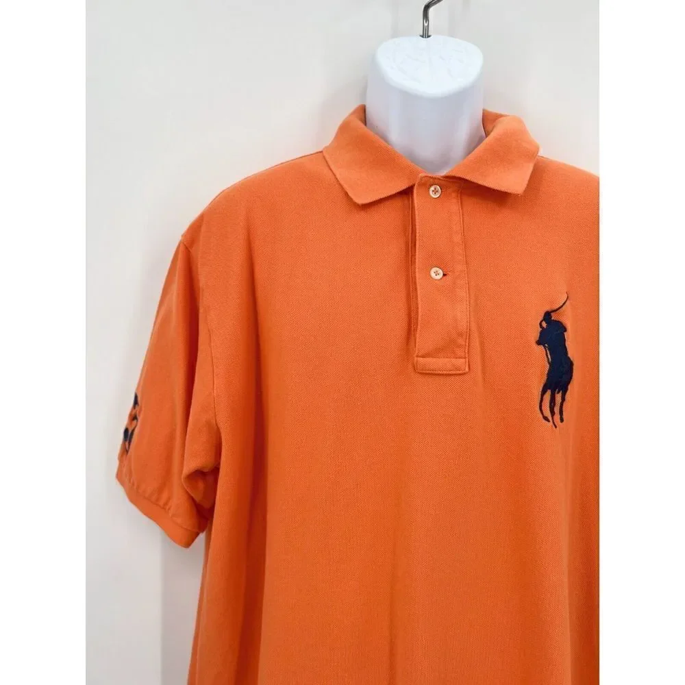 Polo Ralph Lauren Mens Shirt XLT Orange Blue Big Pony Rugby Button