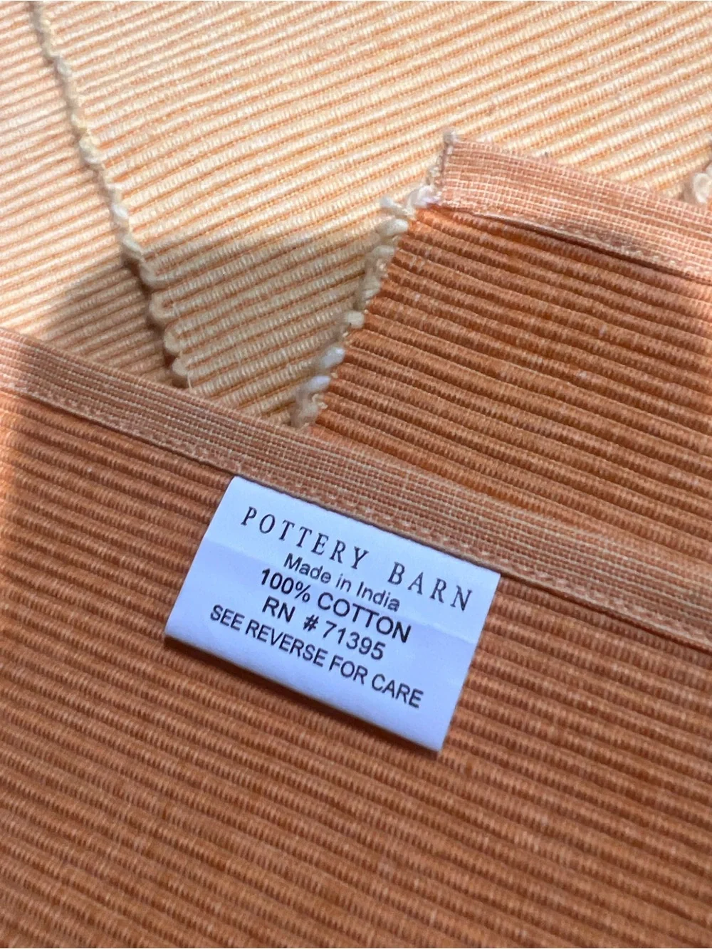 Pottery Barn 100% Cotton Ribbed Reversible Rectangular Placemats 8 orange