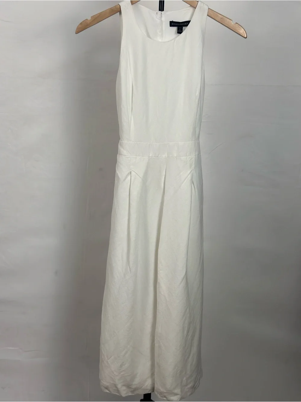 Banana Republic White Sleeveless Tie-Waist Cropped Linen Jumpsuit