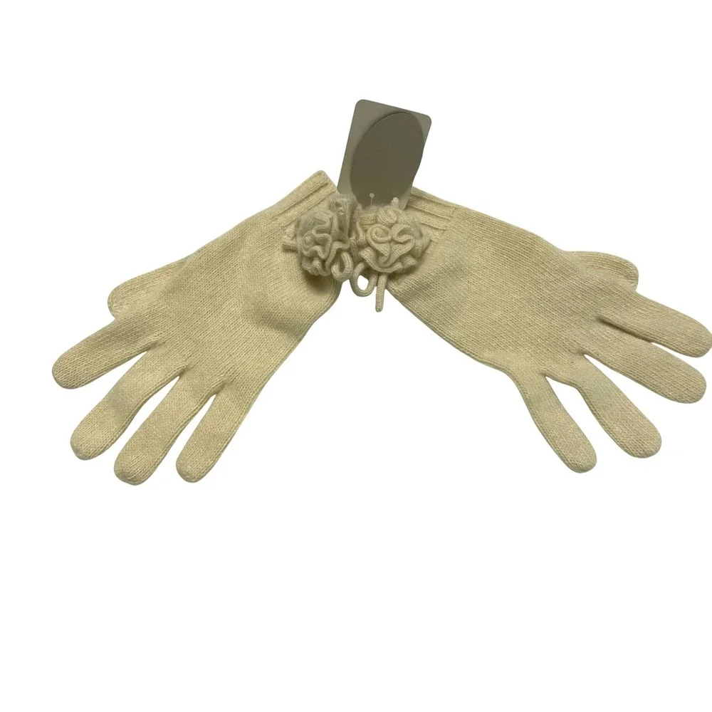 Portolano Womens Cream Cashmere‎ Gloves Flower Detail Luxurious Soft Delicate