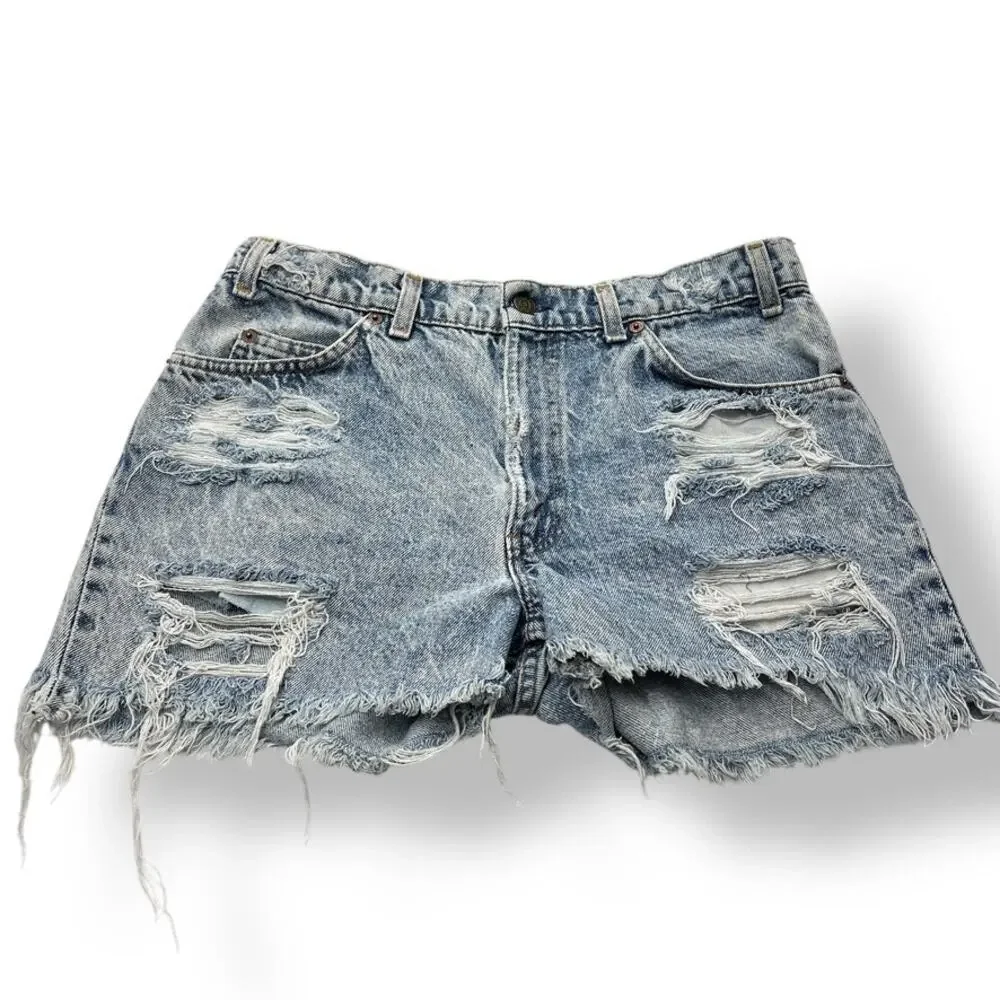 Vintage‎ Levi's 505 Distressed Shorts Women's 10/30 Orange Tab Made in USA