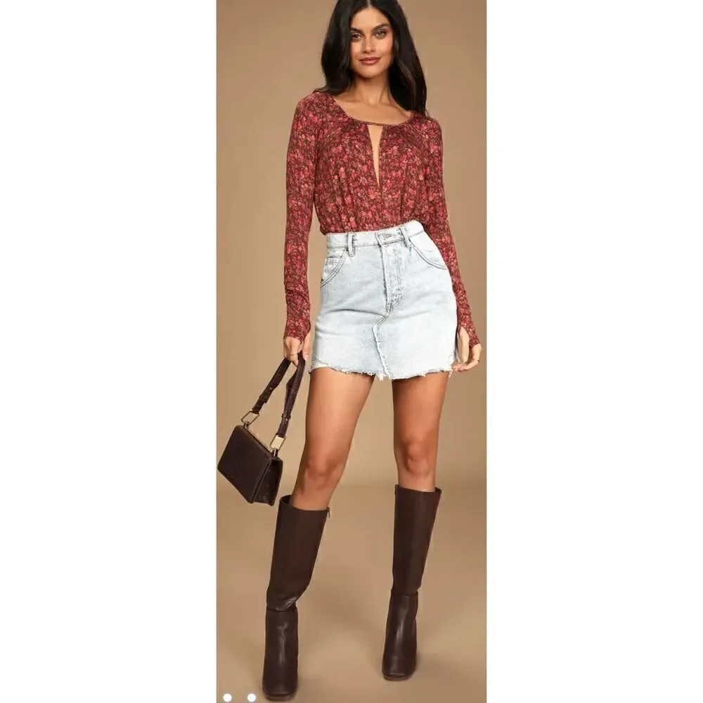 Intimately Free People Kaya Brown Floral Print Bodysuit NWT Small