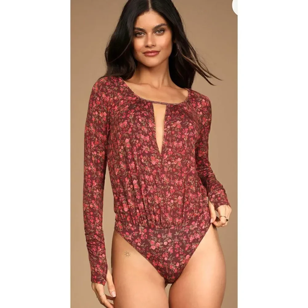 Intimately Free People Kaya Brown Floral Print Bodysuit NWT Small