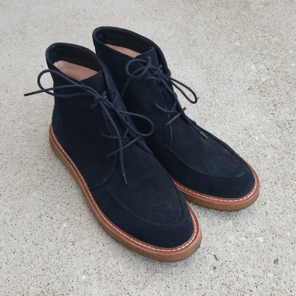 J Crew Suede Leather Lace Up Desert Chukka Ankle Boots Size 10 Black Neutral