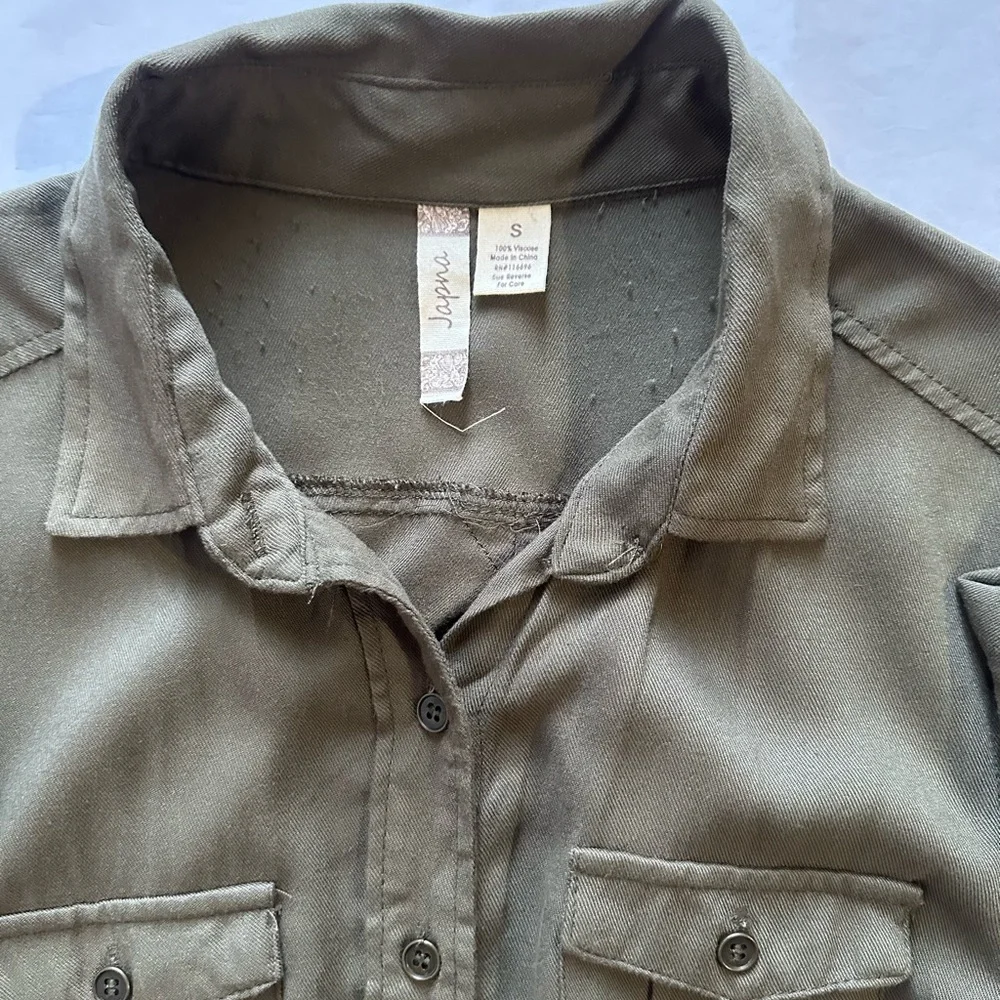 Japna Olive Green Button-Up Shirt Dress