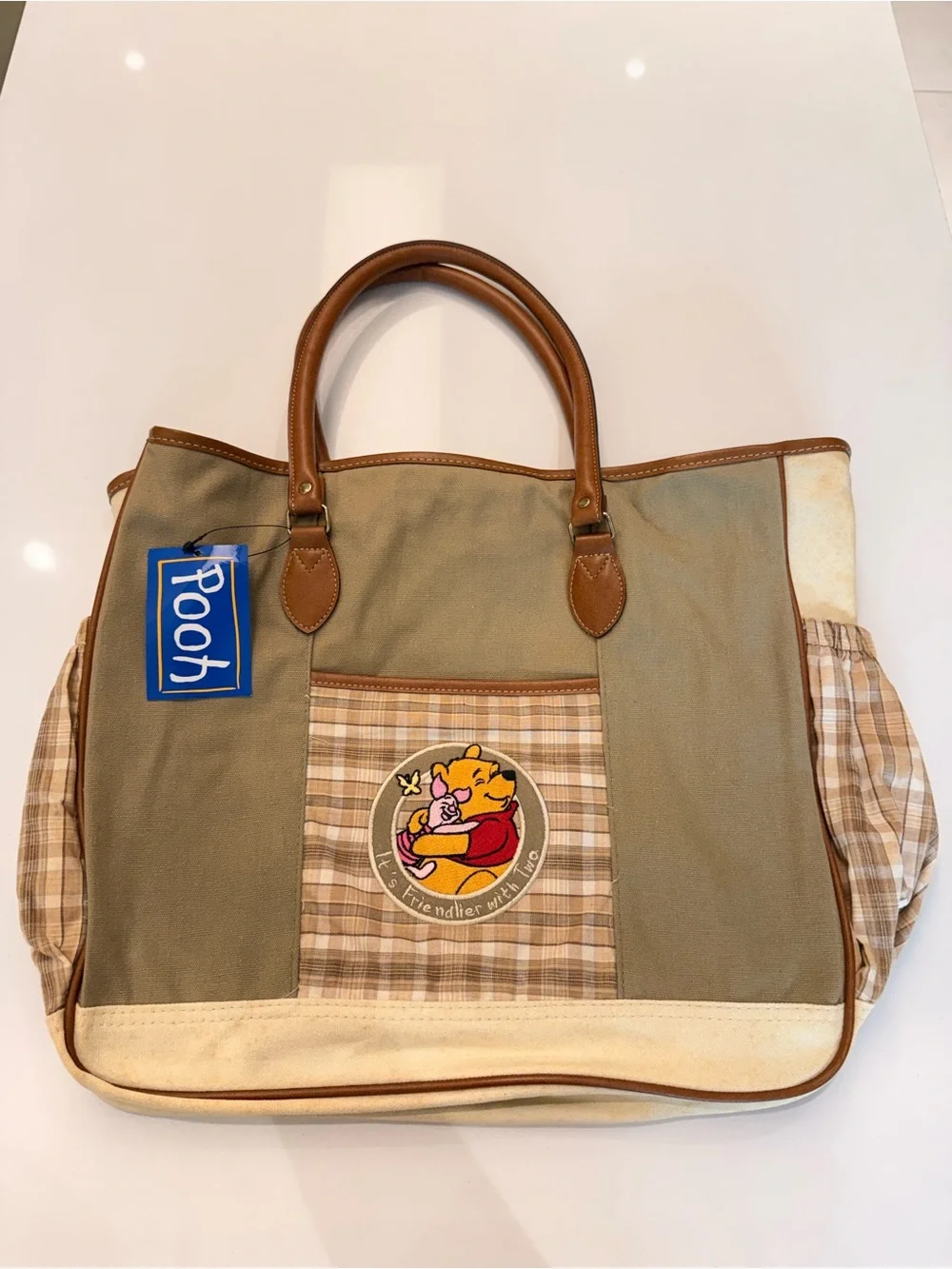 Disney RARE Winnie The Pooh Baby Diaper Bag Canvas Tote Large AS IS‎ Stained