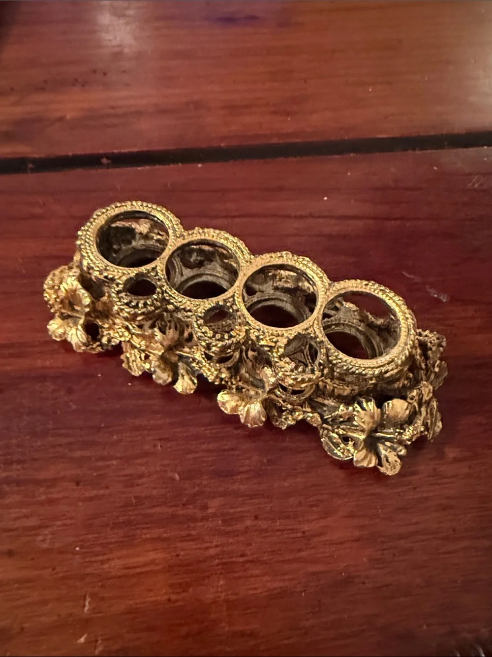 Vintage Gold Hollywood Regency Floral Lipstick and Lip Pencil Holder