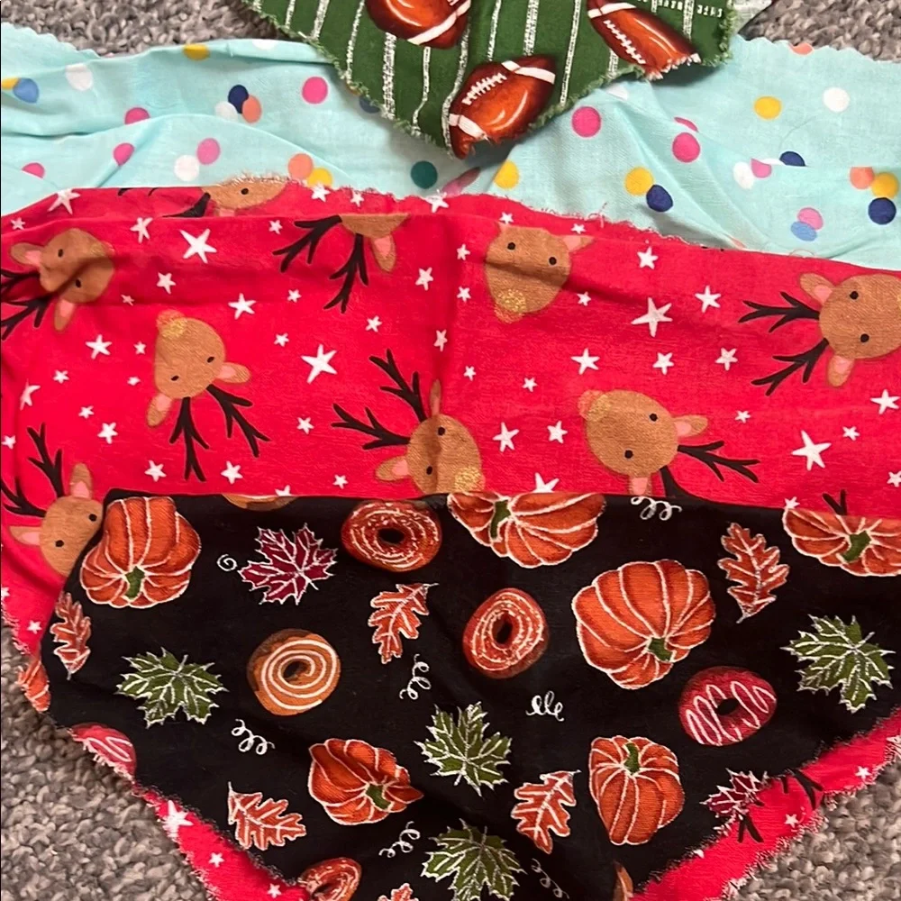 5 Cute Patterned Bandana Bibs - Football, Pumpkins, Polka Dot 3 bow ties