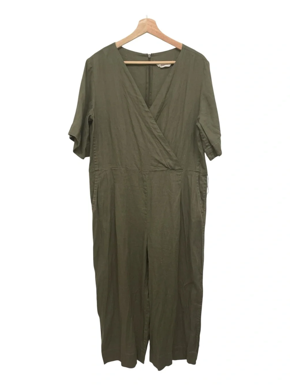 EVERLANE Linen Wrap Short-Sleeve Jumpsuit with Tie Waist in Kalamata - Size 14