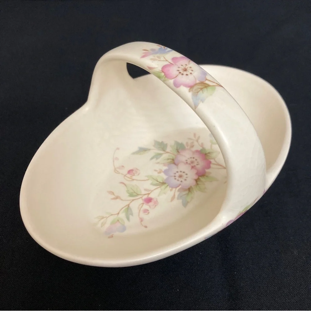 Vtg Aldridge Pottery Co Floral Dish w/‎ Handle England Cottage