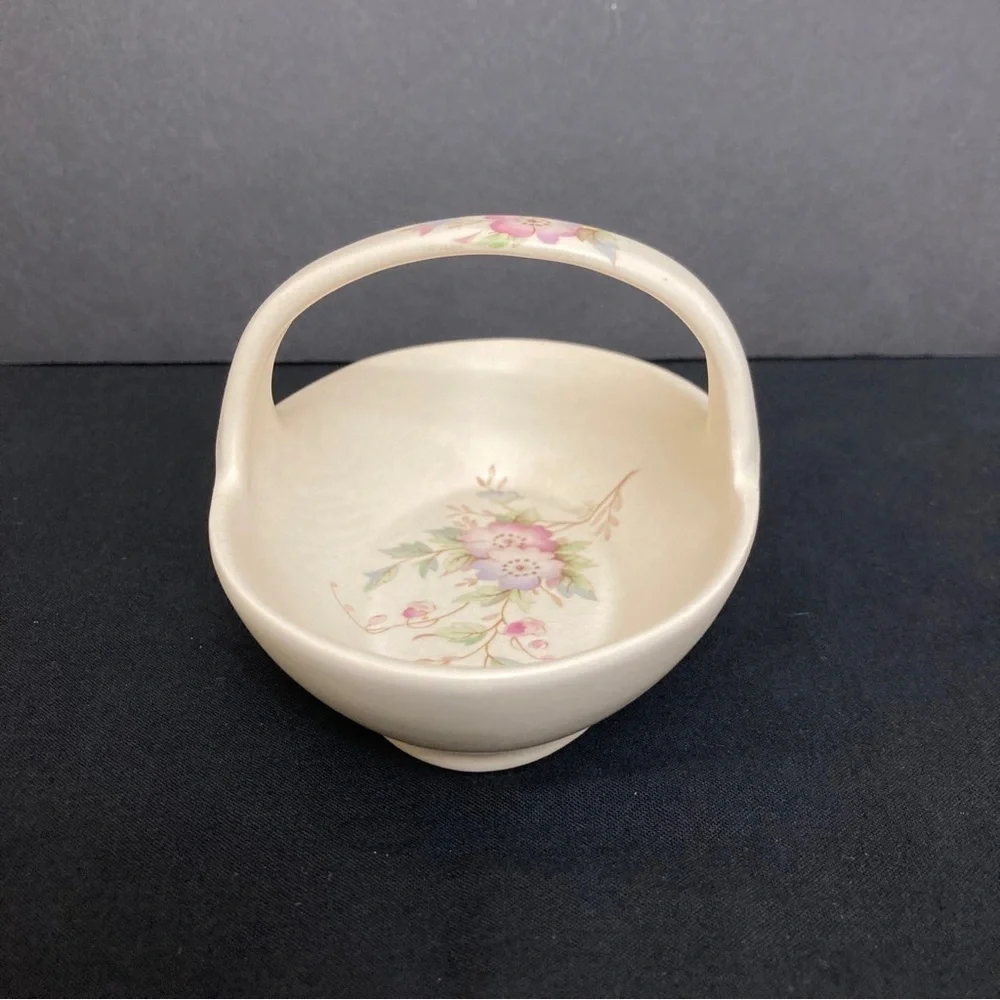 Vtg Aldridge Pottery Co Floral Dish w/‎ Handle England Cottage