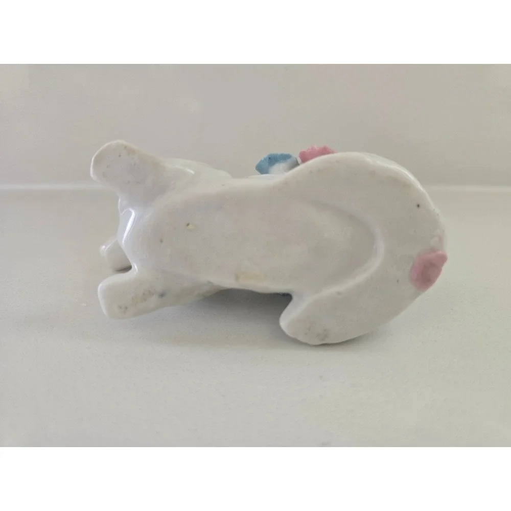 Vintage Porcelain Dachshund Pin Cushion White Ceramic Floral Dog Figurine