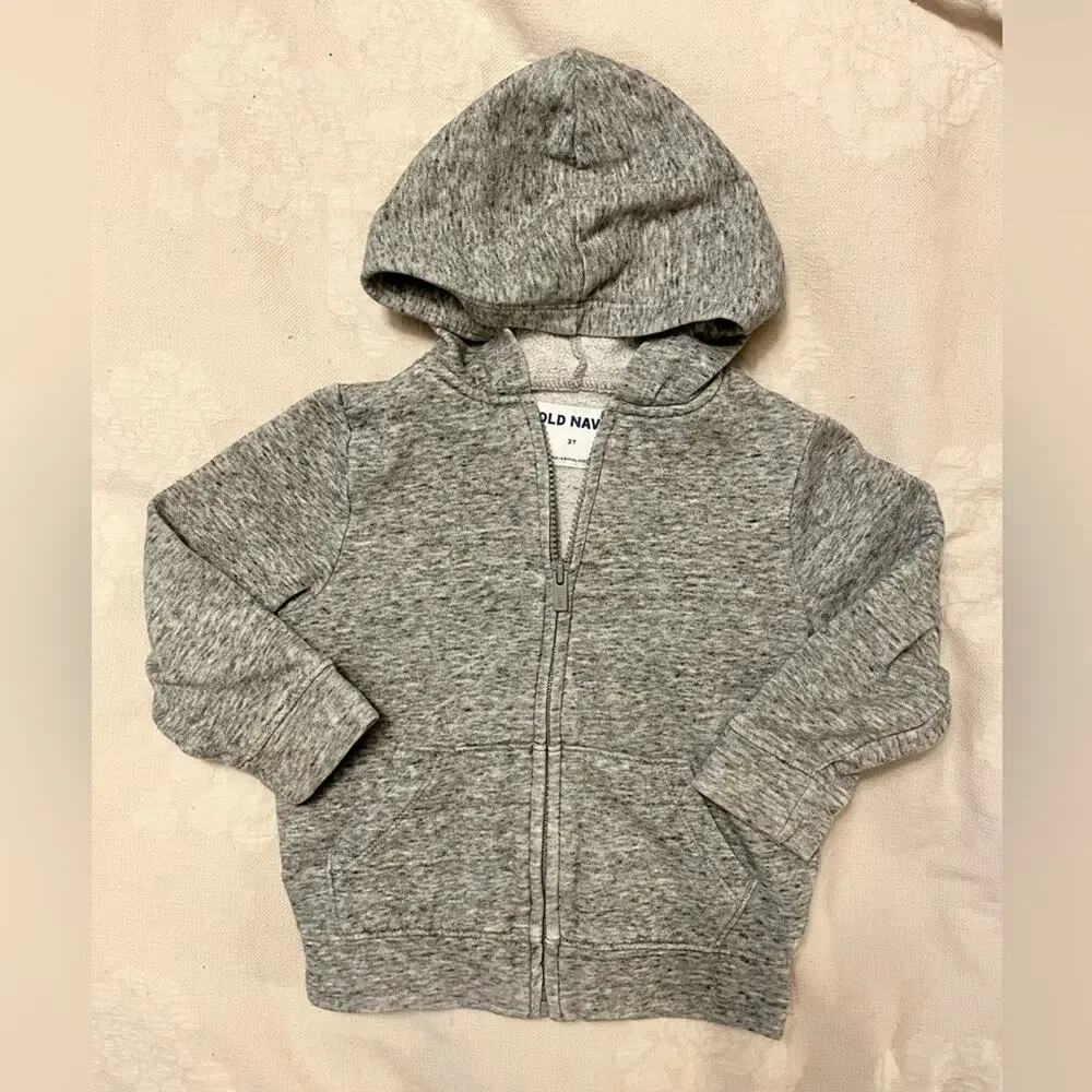 Old Navy Zip Up Hoodie Sweatshirt Kids 3T | Heathered Gray Wardrobe Basic