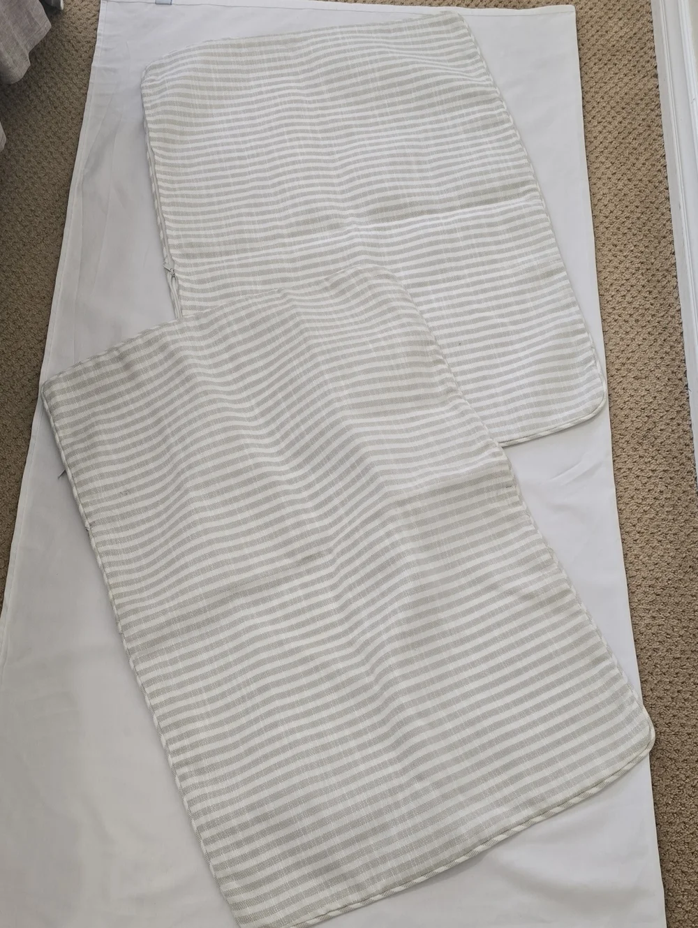 Pottery Barn Striped Pillow  Shams Set  in White & Light Beige