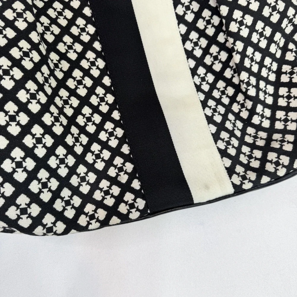 Kate Spade New York Tote Satchel Handbag Black White Print Patent Bottom Red