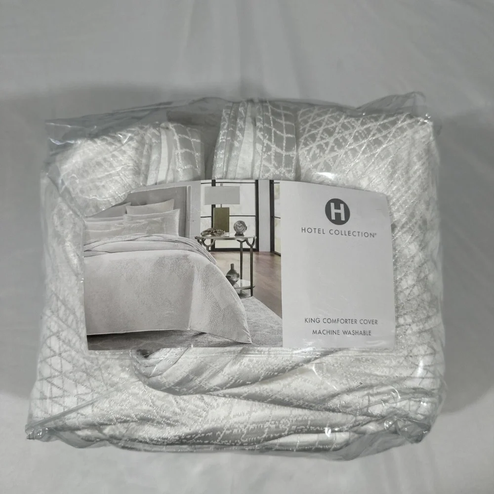 NIB $465 [ King Duvet Cover ] Hotel Collection Diamond‎ Lattice Fresh White