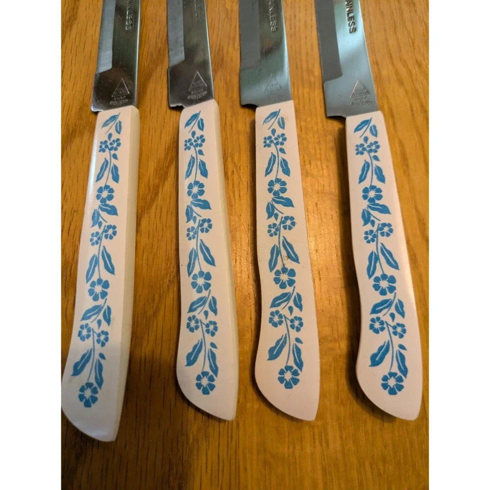 Vtg Household Japan Stainless Corning Blue Cornflower  Knive Set Of 6