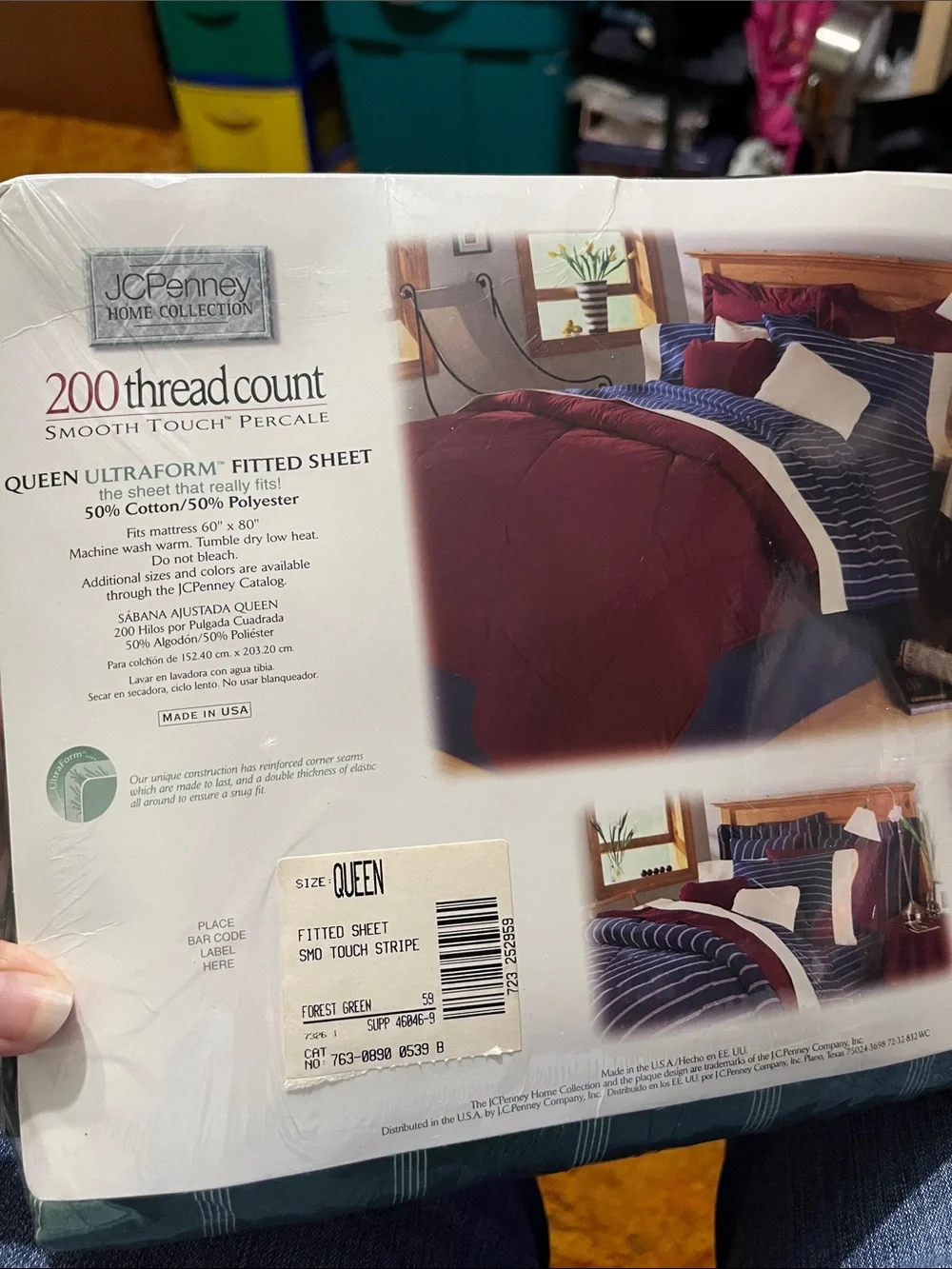 jcpenney Green Striped Fitted Sheet - Queen