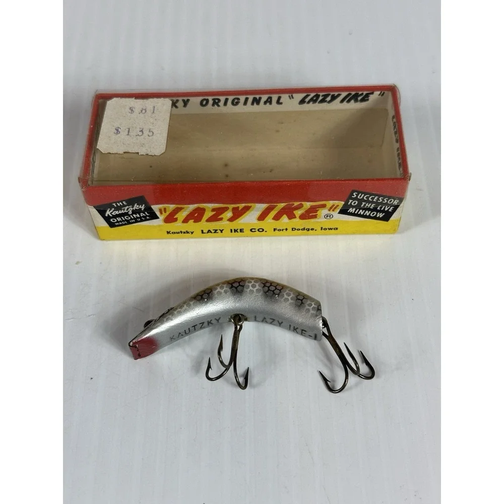 Vintage Kautzky Lazy Ike 1 KL-1 SIL Wooden Fishing Lure Original Box Brochure