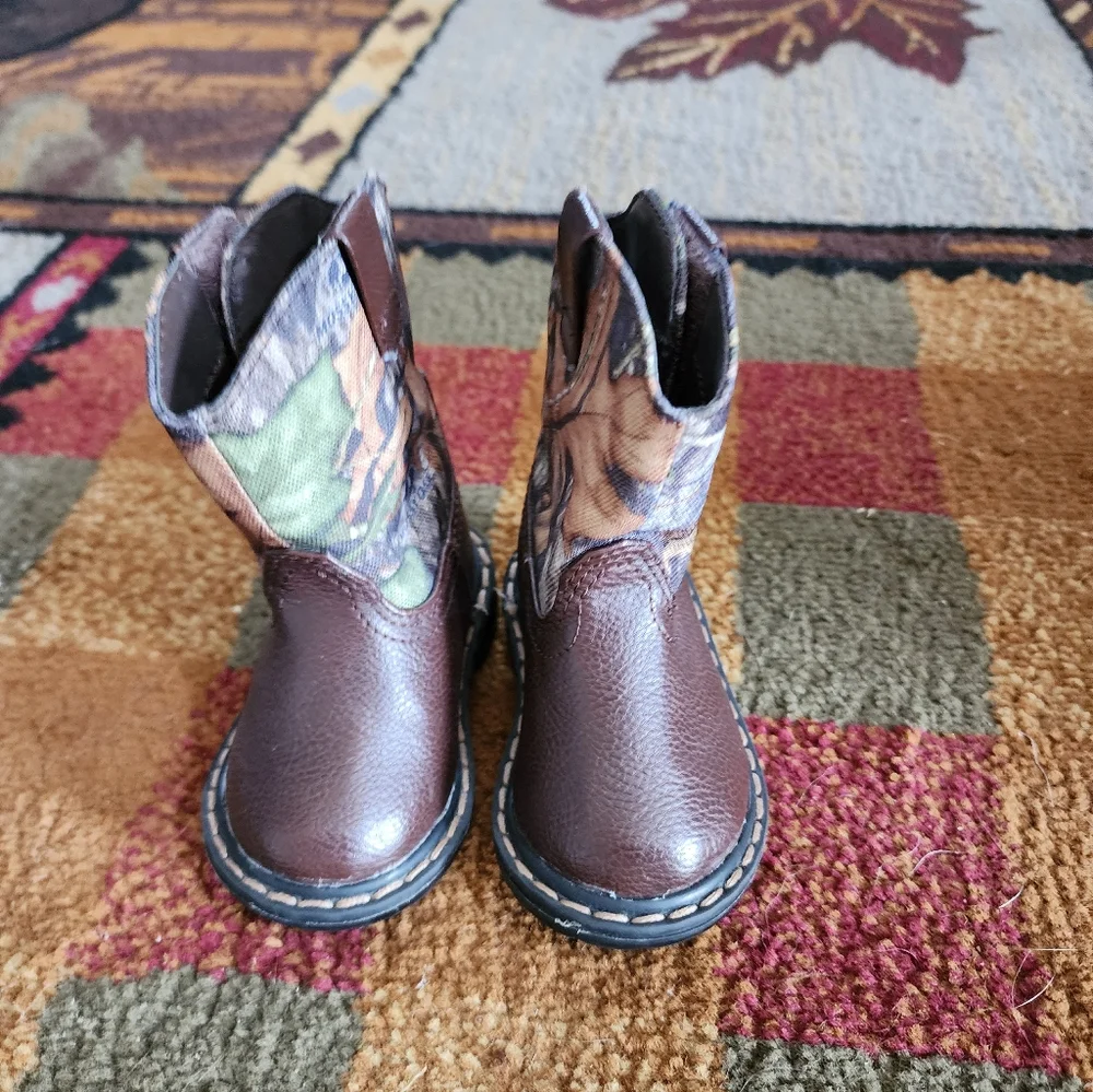 Brown Leather & Camo Toddler Cowboy Boots