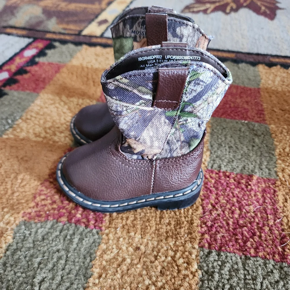 Brown Leather & Camo Toddler Cowboy Boots