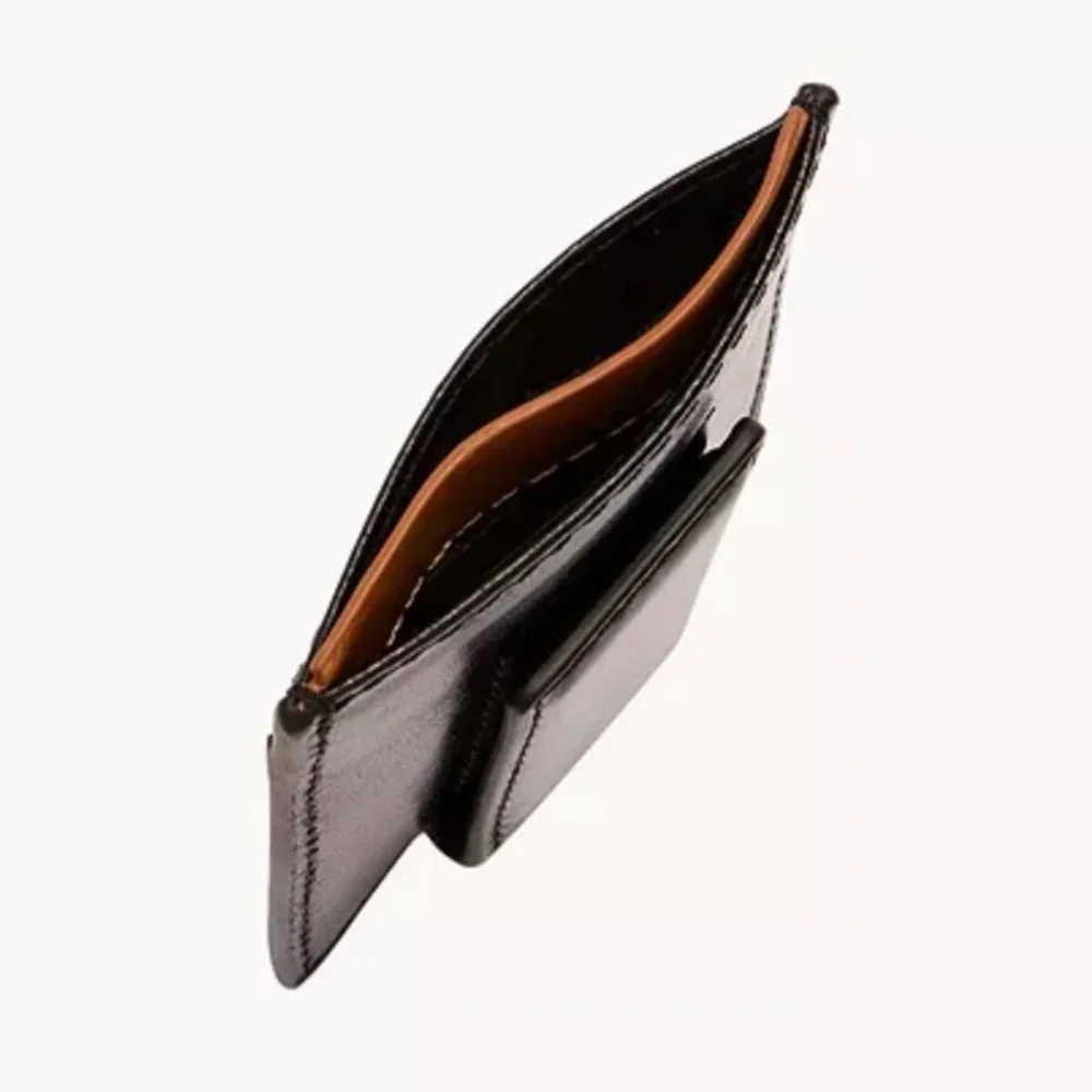 Fossil Mykel Black Leather Magnetic Card Case