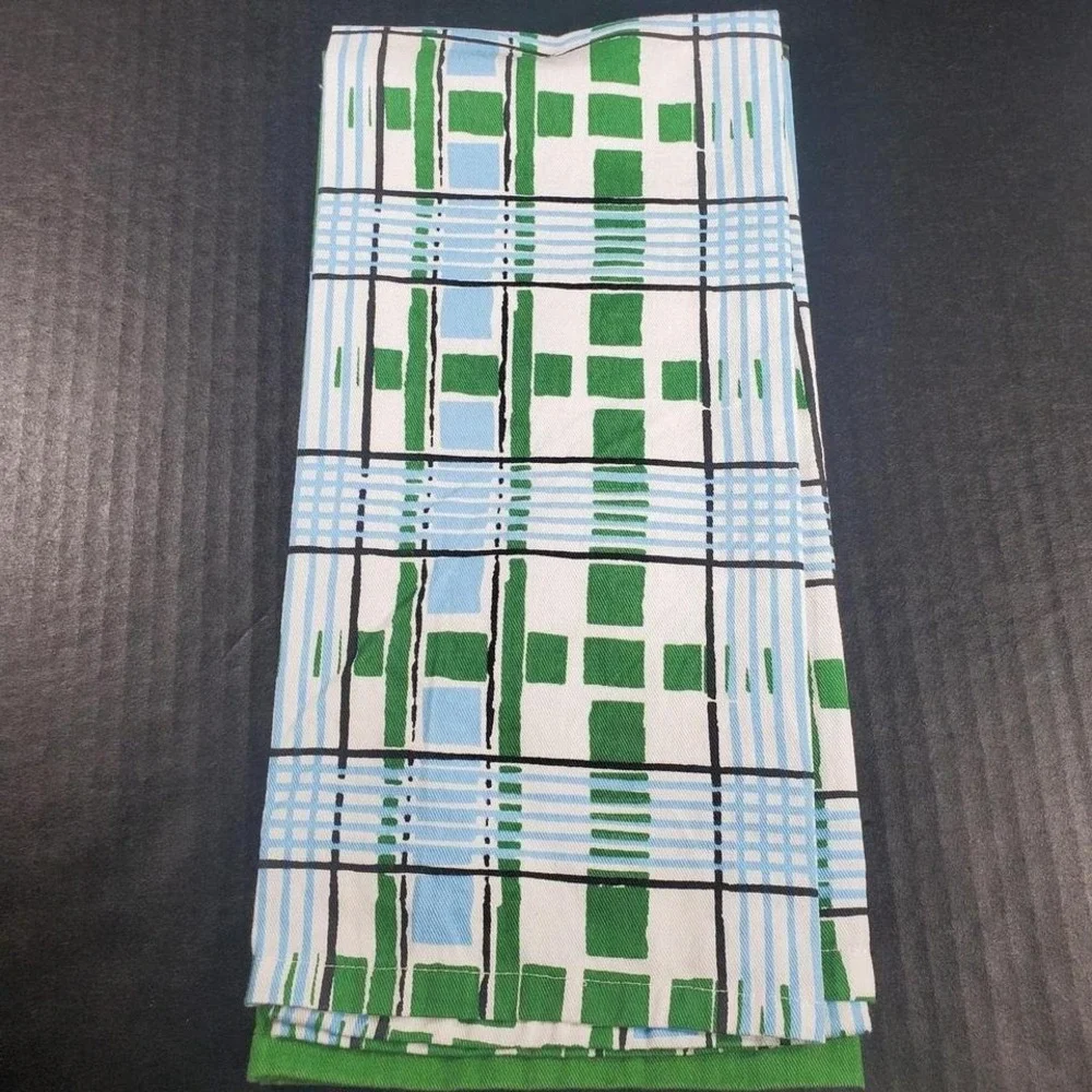 Kitchen Tea Towel Set AVOCADOS / PLAID Green Blue, Large 19