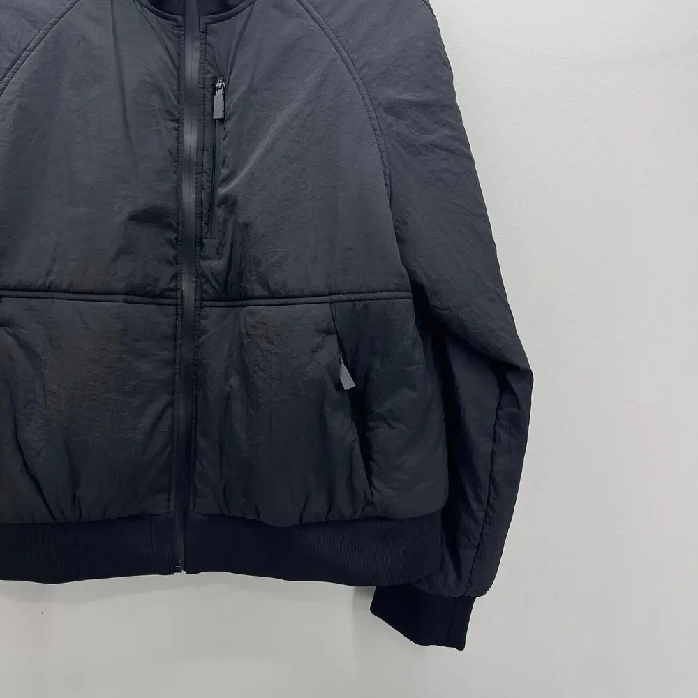 Michael Kors Bomber Jacket Womens‎ Large Black Black Nylon Full Zip Coat