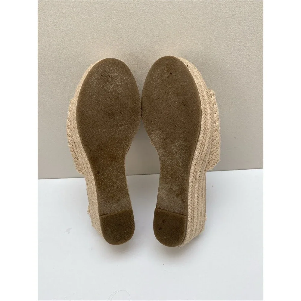 Sbicca Ballona Wedge Sandal 8 Beige Slip-On Open Toe Platform Espadrille Jute