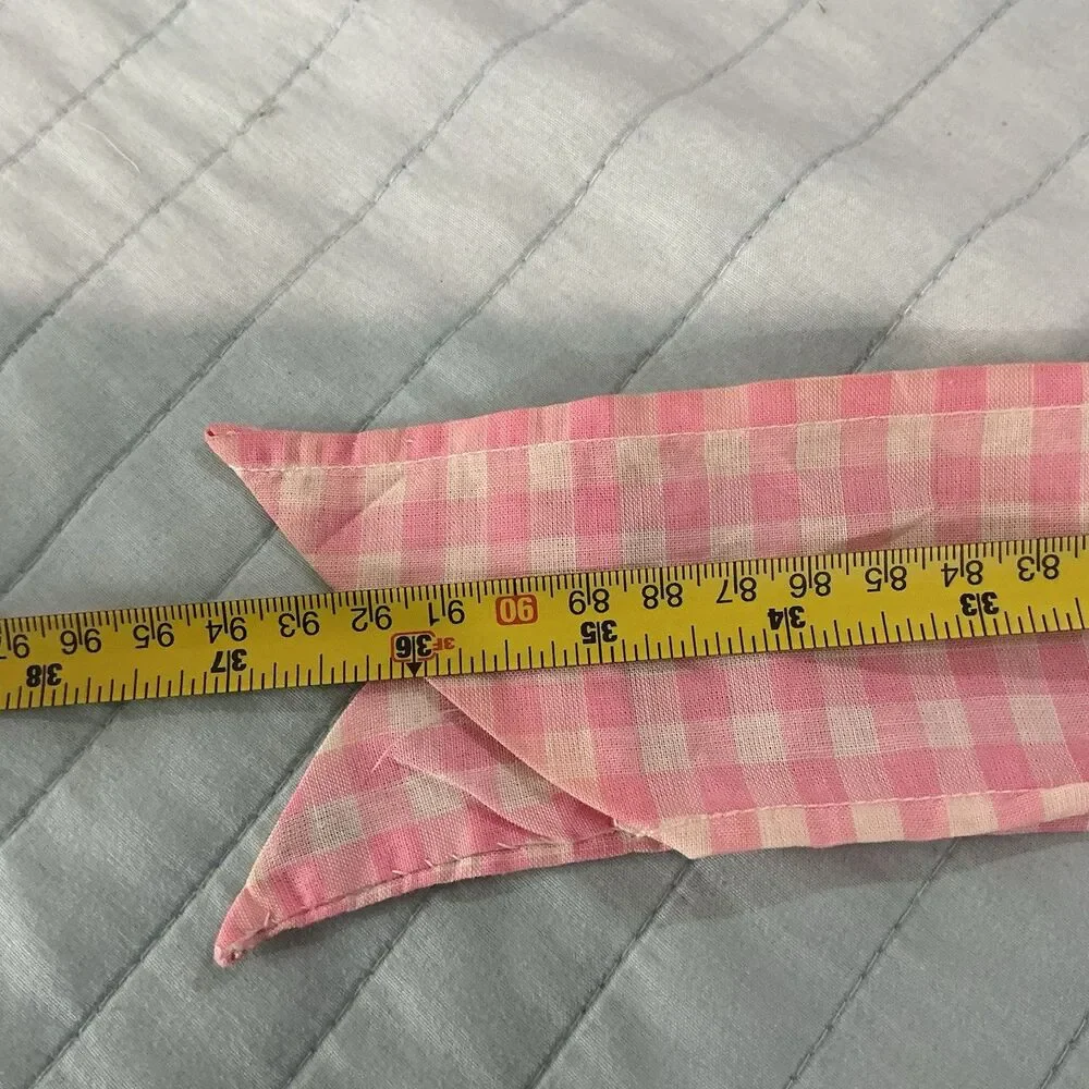 Vintage Pink Gingham Half Apron Purple Embroidery Pocket 70” Waist Ties