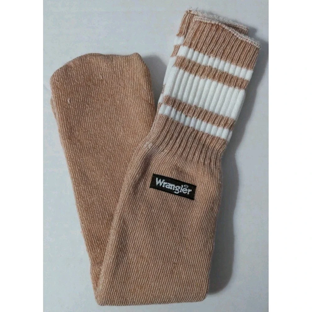 Vintage Wrangler Terry Knee Tube Socks Women's Beige Tan White 1980's NOS‎ USA