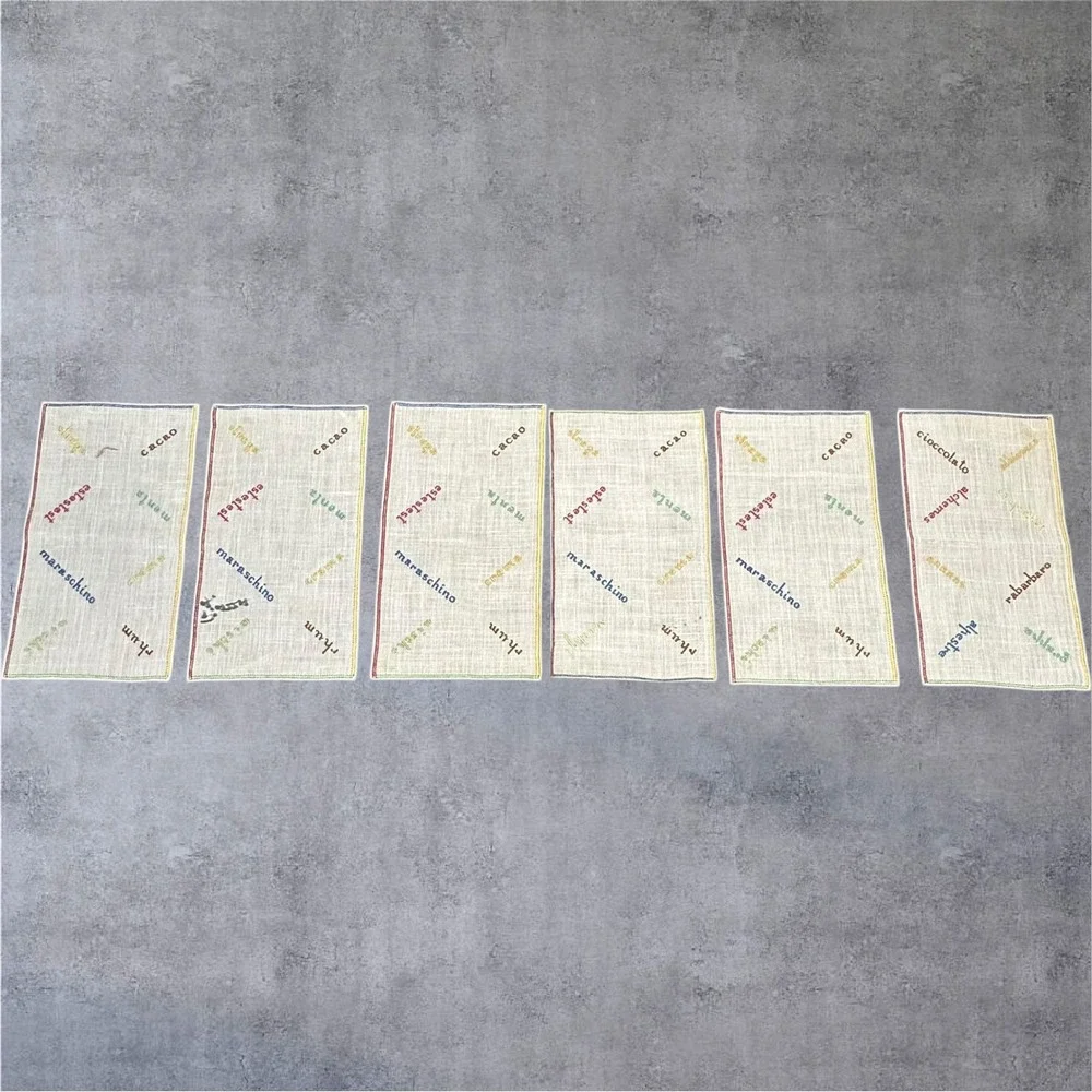 Set of 6 MCM Retro Cocktail‎ Napkins Multi Embroidered Italian Linen