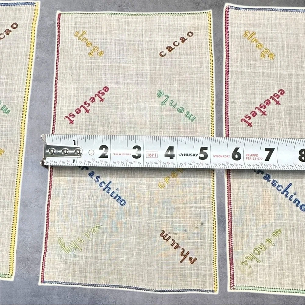 Set of 6 MCM Retro Cocktail‎ Napkins Multi Embroidered Italian Linen