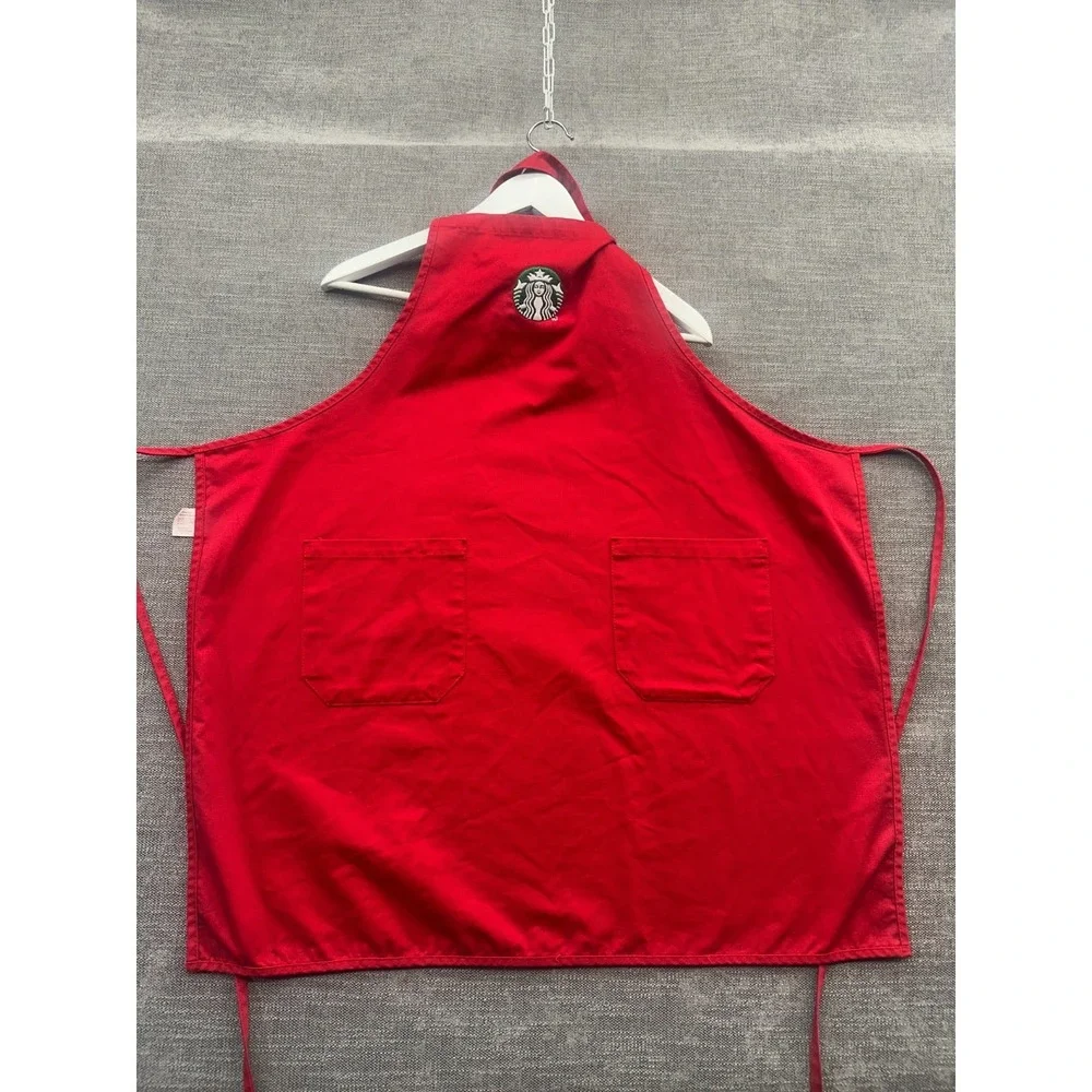 Barista Of Starbucks Apron Unisex Red Logo Pockets Adjustable Strap Kitchen Wear