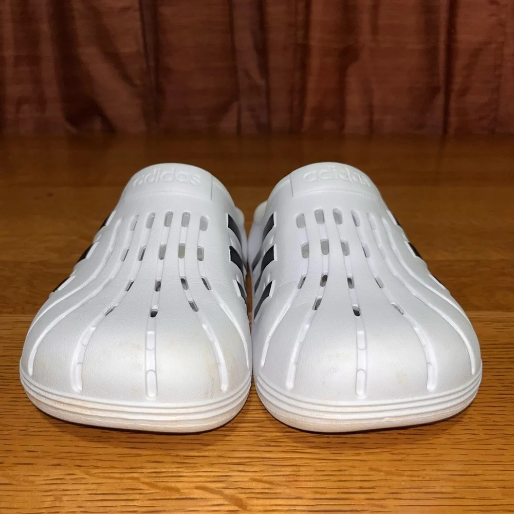 ADIDAS ADILETTE CLOG SLIDES White/Black 3 Stripes Shoes Men Sz 7 Women sz 9