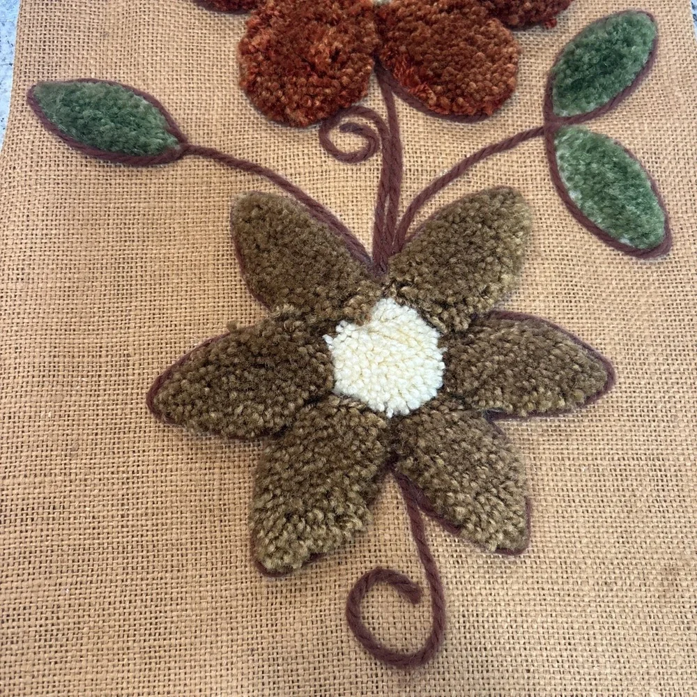 VTG 1970S Latch Hook Wall Hanging Butterfly Floral Boho‎ Burlap Mcm Textile Art